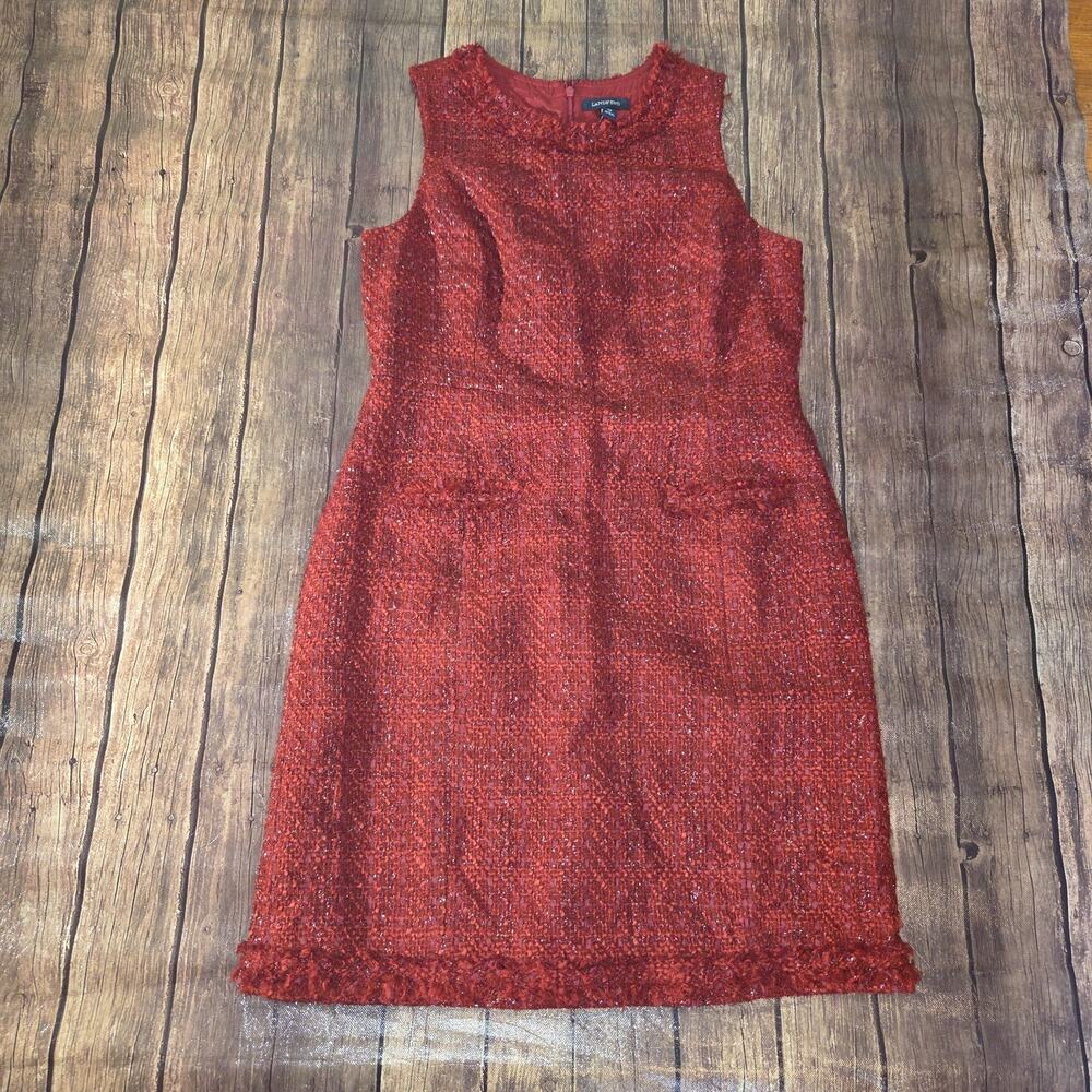 Lands'‎ End Womens Garnet Tweed Sheath Dress 12 Sleeveless Wool Blend Holiday